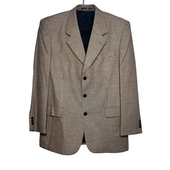 Vintage Lanerossi Mens Size 40R Black and Tan Basketweave Wool Silk Sports Coat - Picture 1 of 10